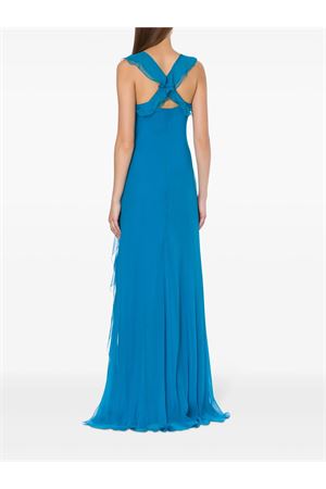 Turquoise blue-green silk ruffled gown ALBERTA FERRETTI | A041116140327